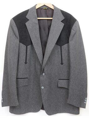 Vintage Pagano West Men's 46R Grey Black Suede Rockabilly Western Blazer Jacket